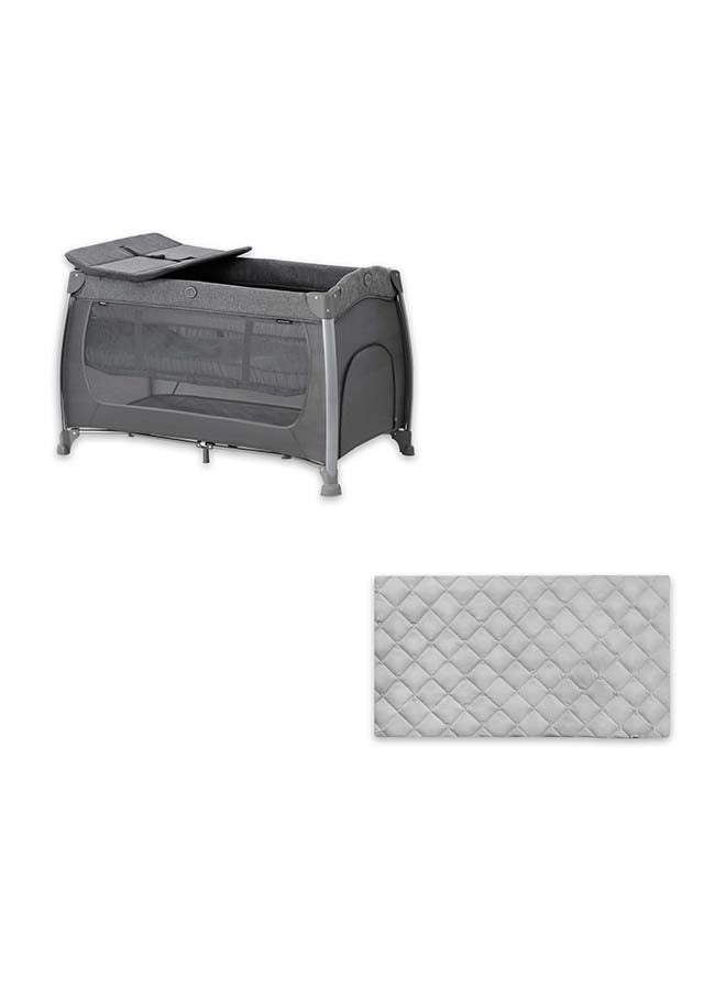 Play N Relax Center Travel Cots - Charcoal With Bed Me Travel Cot Accessories 120x60 Cm - Grey