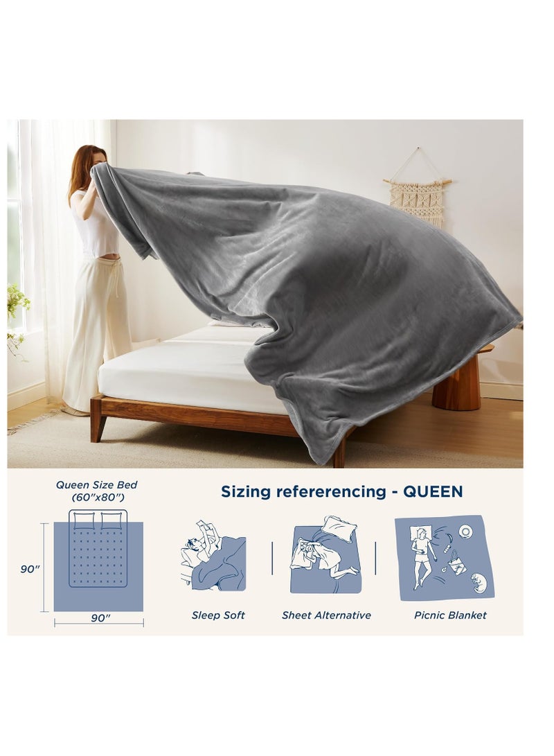 Bedsure Fleece Bed Blankets Queen Size Grey - Soft Lightweight Plush Fuzzy Cozy Luxury Blanket Microfiber, 90x90 inches