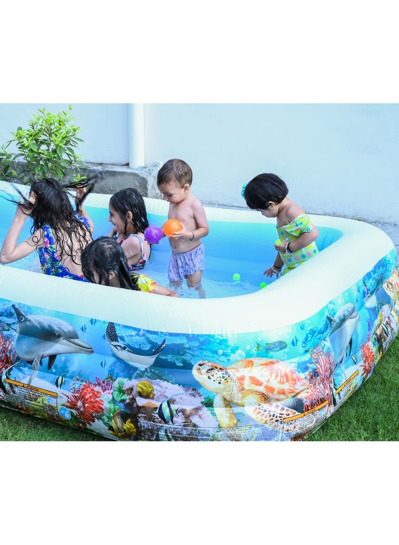 Full Sized Family Lounge Pool for Kids Adults Indoor Outdoor Inflatable Blow Up Swimming Pool Water Pool Bath Tub with Pool Balls and Electric Air Pump Printed 10 Feet Swimming Tub