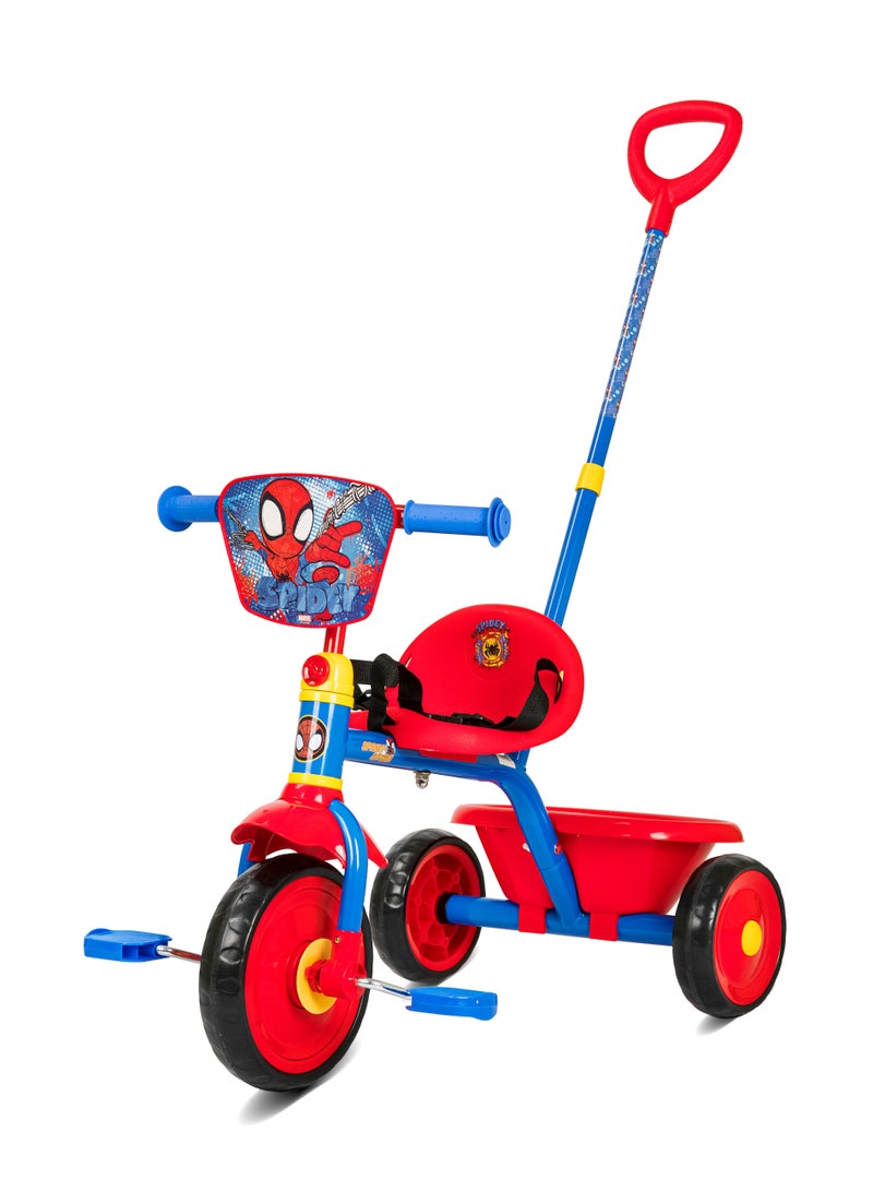 Spartan Marvel Spiderman Tricycle with Pushbar - Ergonomic Seat l Free-Wheel Pedal l 3-Point Safety Belt l Adjustable Handlebar l Detachable Push Bar l Comfortable & Safe Ride for Kids l Toddler Trike