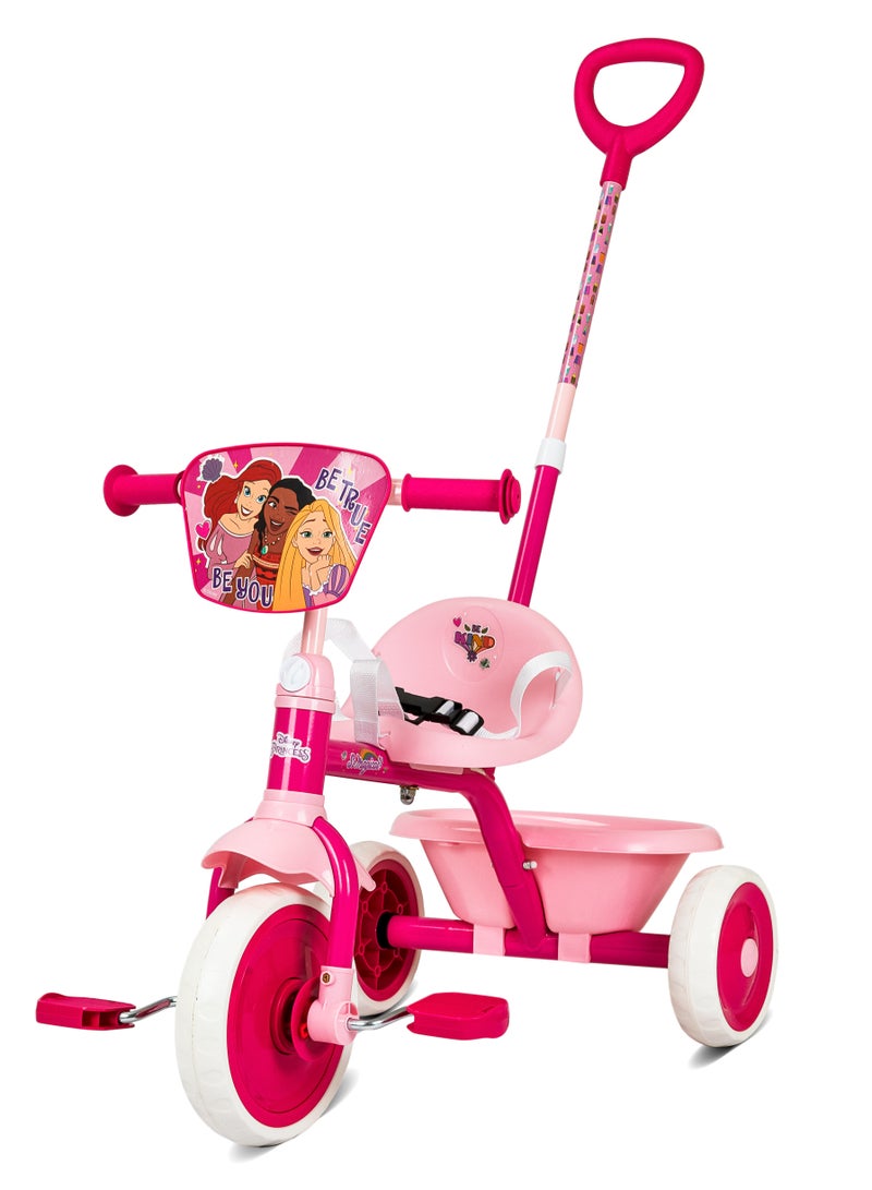 Spartan Disney Princess Tricycle with Pushbar - Ergonomic Seat l Free-Wheel Pedal l 3-Point Safety Belt l Adjustable Handlebar l Detachable Push Bar l Comfortable & Safe Ride for Kids l Toddler Trike