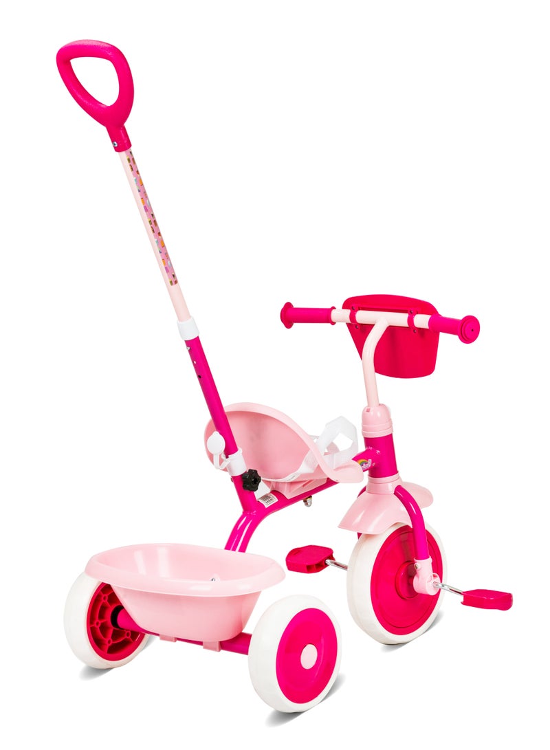 Spartan Disney Princess Tricycle with Pushbar - Ergonomic Seat l Free-Wheel Pedal l 3-Point Safety Belt l Adjustable Handlebar l Detachable Push Bar l Comfortable & Safe Ride for Kids l Toddler Trike