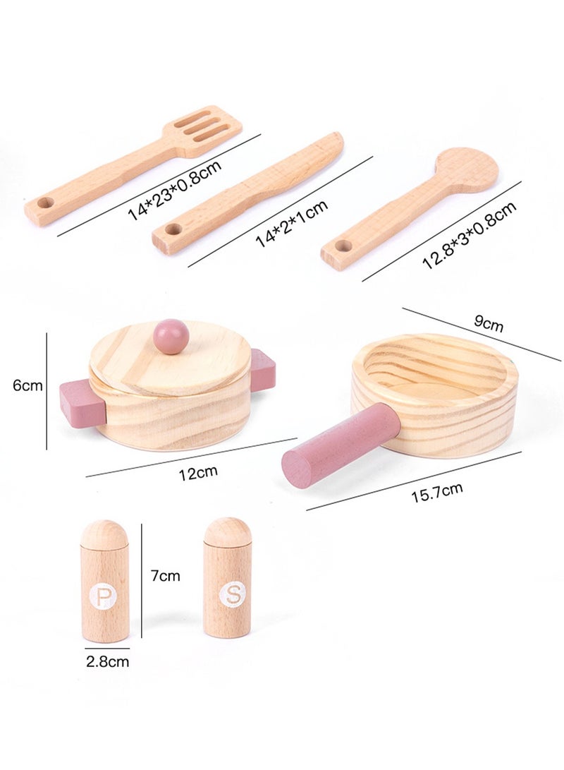 Wooden Play Kitchen for Kids, Kids Play Kitchen Playset Chef Pretend Play Set for Toddlers, Toys Kitchen with 7 Pcs wood Toy Kitchen Accessorie