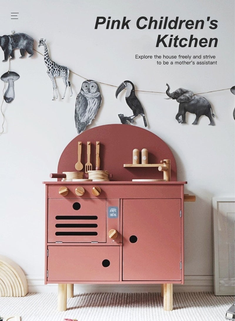 Wooden Play Kitchen for Kids, Kids Play Kitchen Playset Chef Pretend Play Set for Toddlers, Toys Kitchen with 7 Pcs wood Toy Kitchen Accessorie