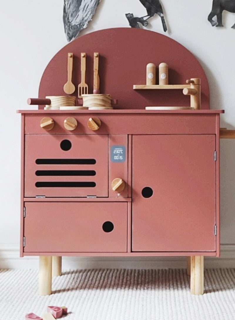 Wooden Play Kitchen for Kids, Kids Play Kitchen Playset Chef Pretend Play Set for Toddlers, Toys Kitchen with 7 Pcs wood Toy Kitchen Accessorie