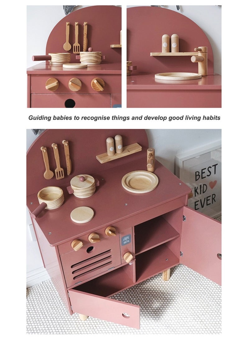 Wooden Play Kitchen for Kids, Kids Play Kitchen Playset Chef Pretend Play Set for Toddlers, Toys Kitchen with 7 Pcs wood Toy Kitchen Accessorie