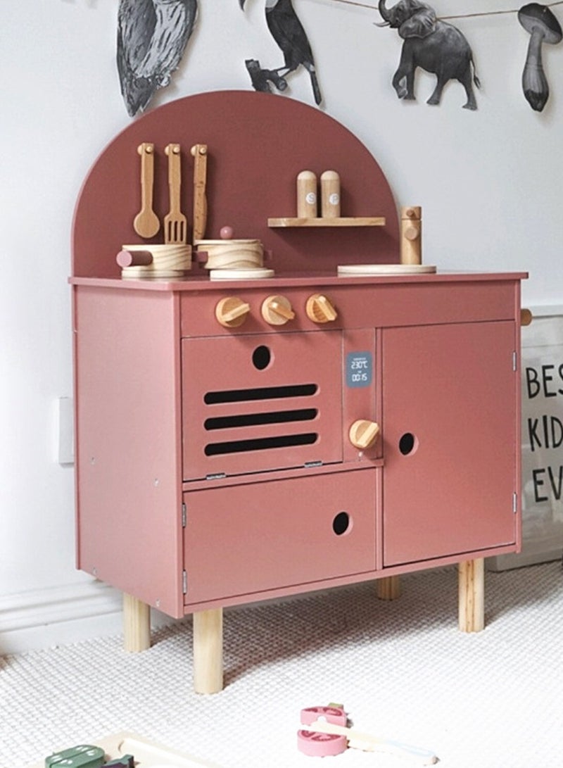 Wooden Play Kitchen for Kids, Kids Play Kitchen Playset Chef Pretend Play Set for Toddlers, Toys Kitchen with 7 Pcs wood Toy Kitchen Accessorie