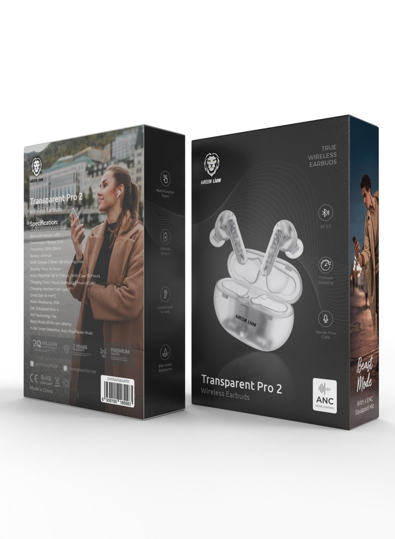 Transparent Pro 2 Wireless Earbuds /Hands-Free Calls/10M Transmission Range/Multi-Function Touch/V5.3 Bluetooth Version- White