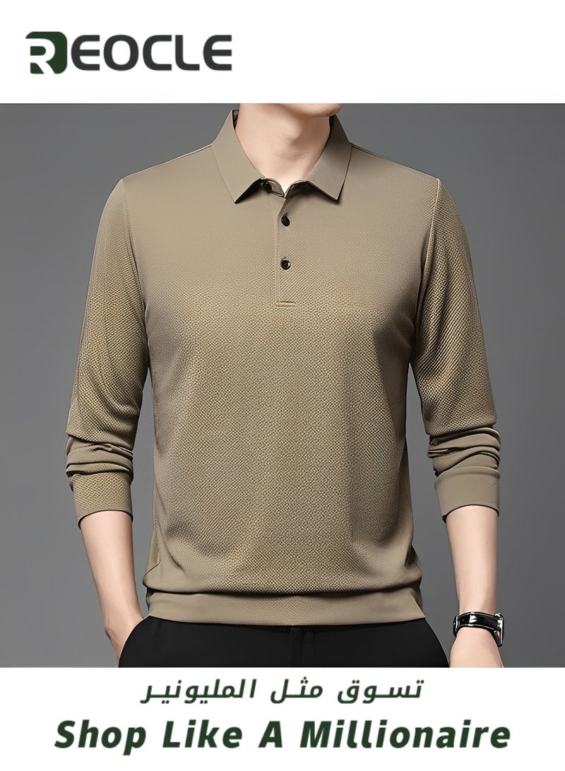 Men's Polo Shirts Long Sleeve Casual Solid Stylish Dry Fit Performance Designed Collared Golf Polo Shirts