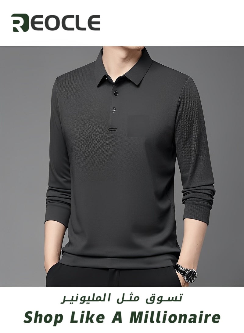 Men's Polo Shirts Long Sleeve Casual Solid Stylish Dry Fit Performance Designed Collared Golf Polo Shirts