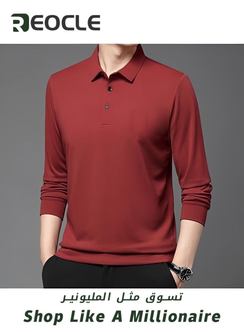 Men's Polo Shirts Long Sleeve Casual Solid Stylish Dry Fit Performance Designed Collared Golf Polo Shirts