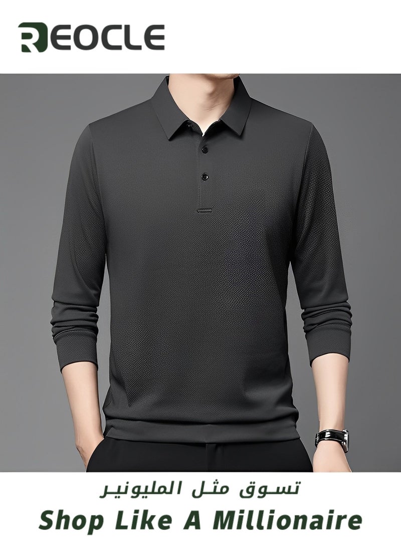 Men's Polo Shirts Long Sleeve Casual Solid Stylish Dry Fit Performance Designed Collared Golf Polo Shirts