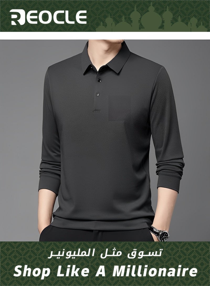 Men's Polo Shirts Long Sleeve Casual Solid Stylish Dry Fit Performance Designed Collared Golf Polo Shirts