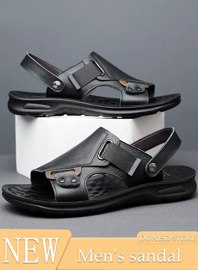 Men's Sandals Lightweight Slide Sandal with Non-slip Soles Thick Sole Beach Sandal Open Toe Breathable Slip-on Sandal House Flat Sandal for Indoor and Outdoor