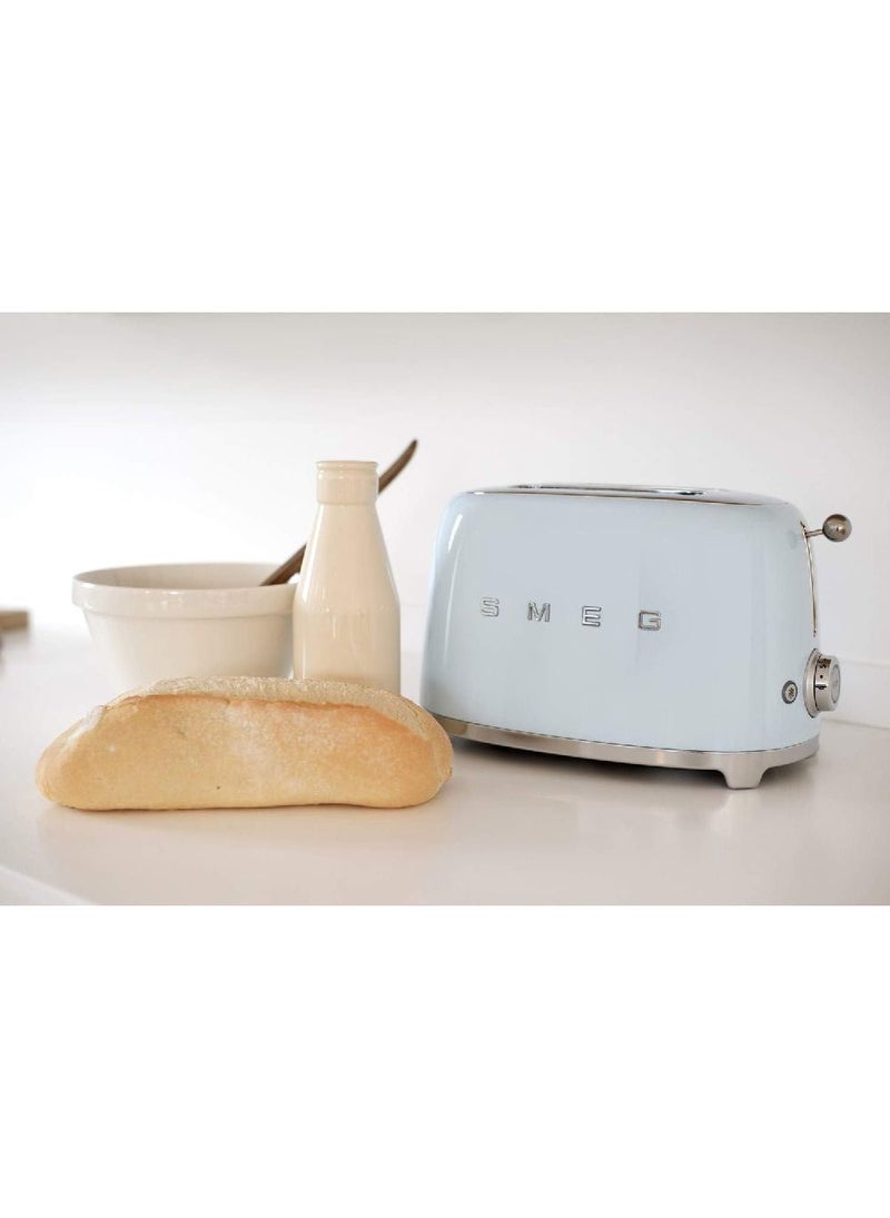 Smeg TSF01PBUK, 50's Retro Style 2 Slice Toaster,6 Browning Levels,2 Extra Wide Bread Slots, Defrost and Reheat Functions, Removable Crumb Tray, Pastel Blue, 1 Year Warranty 100 W TSF01PBUK Blue