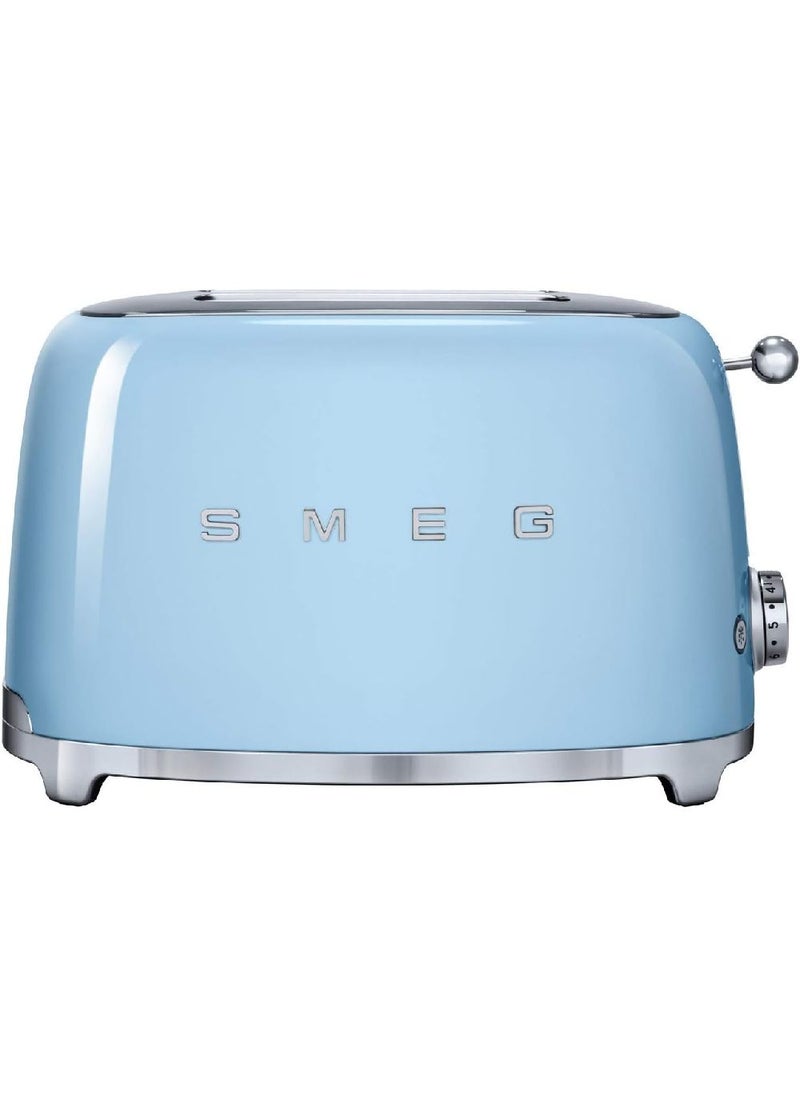 Smeg TSF01PBUK, 50's Retro Style 2 Slice Toaster,6 Browning Levels,2 Extra Wide Bread Slots, Defrost and Reheat Functions, Removable Crumb Tray, Pastel Blue, 1 Year Warranty 100 W TSF01PBUK Blue