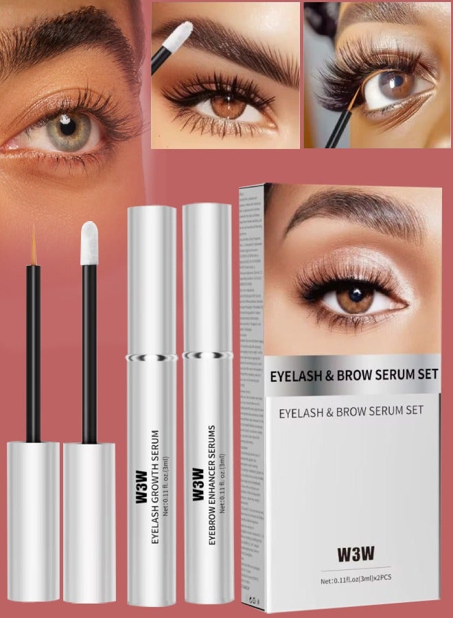 Eyelash and Brow Serum Set Eyelash Growth Serum and Eyebrow Growth Serums Set Lash Serum Eyebrow Enhancer Serum Gentle Formula for Longer Fuller and Thicker Flexible Lashes 2x3ml