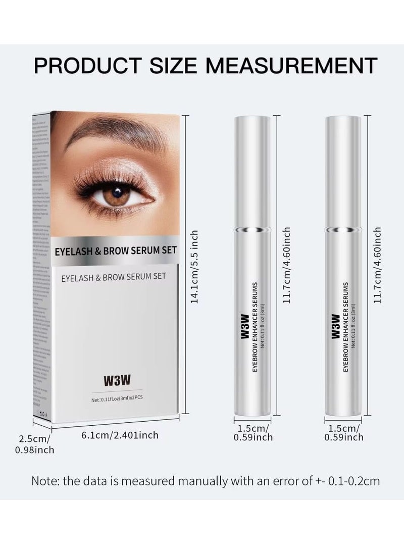 Eyelash and Brow Serum Set Eyelash Growth Serum and Eyebrow Growth Serums Set Lash Serum Eyebrow Enhancer Serum Gentle Formula for Longer Fuller and Thicker Flexible Lashes 2x3ml