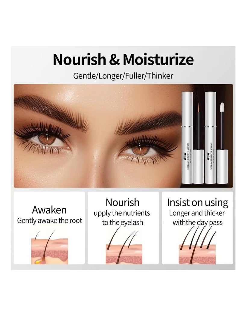 Eyelash and Brow Serum Set Eyelash Growth Serum and Eyebrow Growth Serums Set Lash Serum Eyebrow Enhancer Serum Gentle Formula for Longer Fuller and Thicker Flexible Lashes 2x3ml