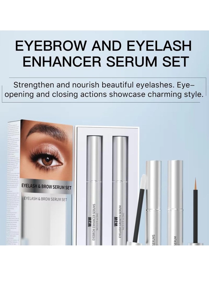 Eyelash and Brow Serum Set Eyelash Growth Serum and Eyebrow Growth Serums Set Lash Serum Eyebrow Enhancer Serum Gentle Formula for Longer Fuller and Thicker Flexible Lashes 2x3ml