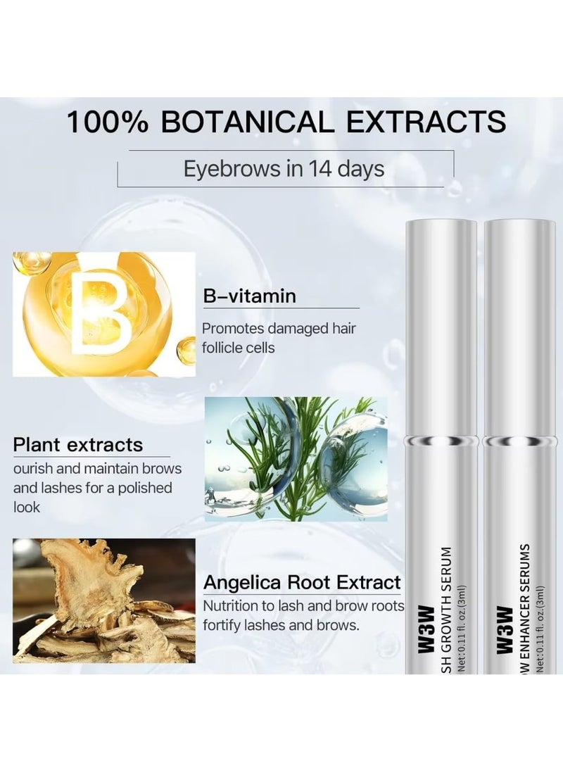 Eyelash and Brow Serum Set Eyelash Growth Serum and Eyebrow Growth Serums Set Lash Serum Eyebrow Enhancer Serum Gentle Formula for Longer Fuller and Thicker Flexible Lashes 2x3ml