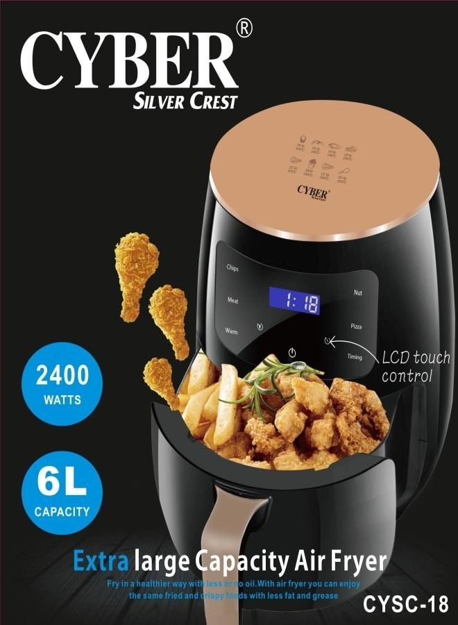 Air Fryer with LED Touch Screen And Rapid Air Convection Technology, 6L,2400W