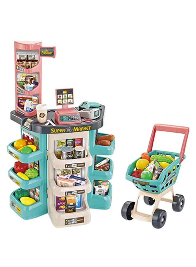 47-Piece Home Supermarket Accessories With Trolley Role Play Set Toy For Kids 79x34x53cm