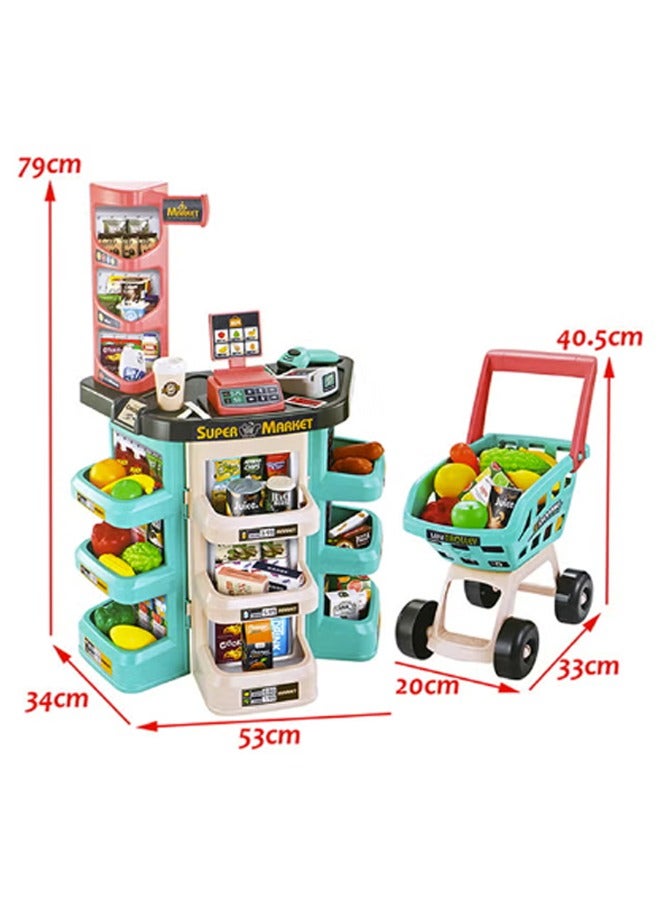 47-Piece Home Supermarket Accessories With Trolley Role Play Set Toy For Kids 79x34x53cm