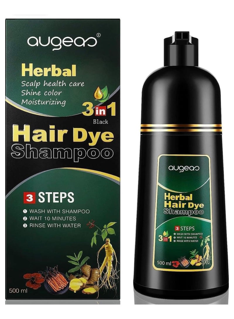 AUGEAS Hair Dye Shampoo ,3 IN 1 Organic Herbal Natural Fast Hair Coloring Shampoo for Men Women Cover Grey White Hair(Black)