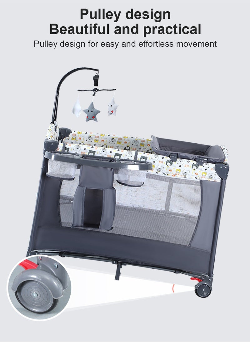 5-in-1 Pack and Play, Baby Bedside Sleeper with Bassinet, Multifunction Bedside Crib from Newborn to Toddlers