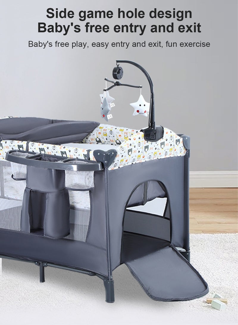 5-in-1 Pack and Play, Baby Bedside Sleeper with Bassinet, Multifunction Bedside Crib from Newborn to Toddlers