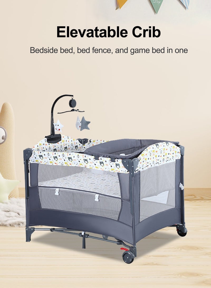 5-in-1 Pack and Play, Baby Bedside Sleeper with Bassinet, Multifunction Bedside Crib from Newborn to Toddlers