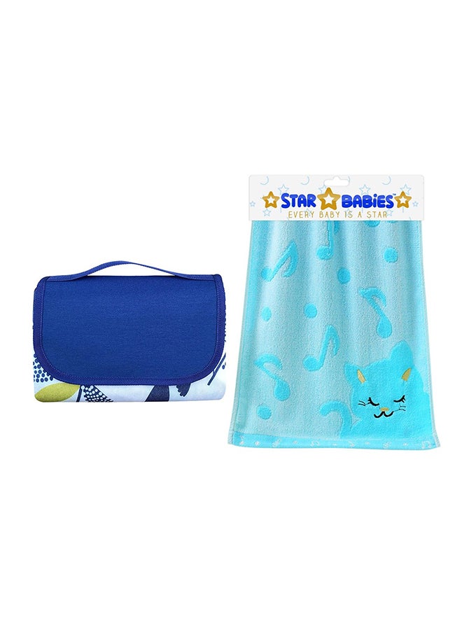 Star Babies Combo Pack of 2 (Waterproof beach mat with Bamboo Towel)-Blue