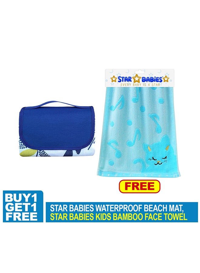 Star Babies Combo Pack of 2 (Waterproof beach mat with Bamboo Towel)-Blue