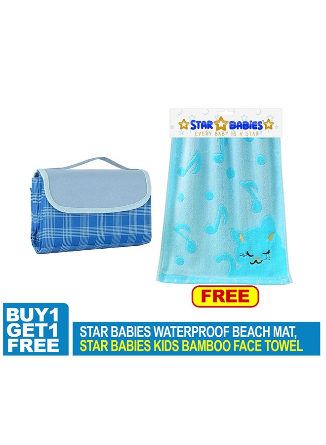 Star Babies Combo Pack of 2 (Waterproof beach mat with Bamboo Towel)-Blue