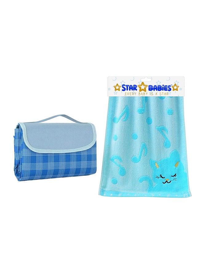 Star Babies Combo Pack of 2 (Waterproof beach mat with Bamboo Towel)-Blue