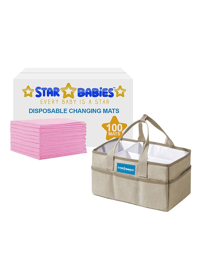 Diaper Caddy Organizer Big With Disposable Changing Mat Pack Of 100 - Grey