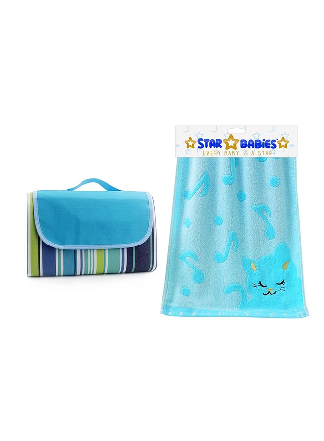 Star Babies Combo Pack of 2 (Waterproof beach mat with Bamboo Towel)-Blue