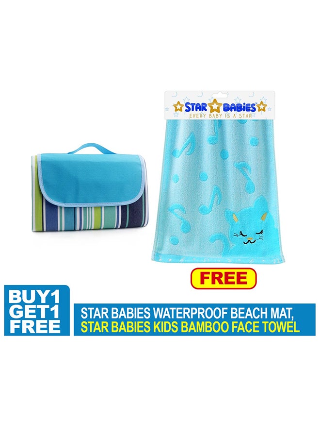 Star Babies Combo Pack of 2 (Waterproof beach mat with Bamboo Towel)-Blue