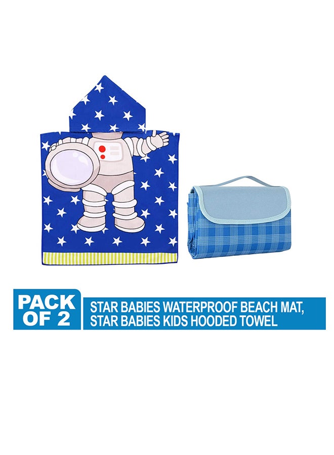 Star Babies Combo Pack of 2 (Waterproof beach mat with Hooded towel Poncho)-Blue