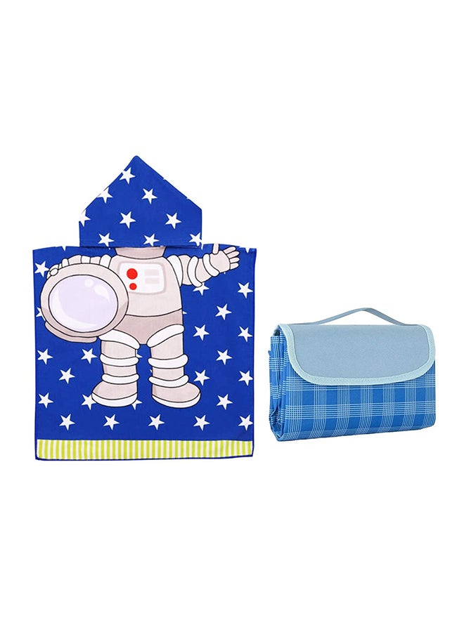 Star Babies Combo Pack of 2 (Waterproof beach mat with Hooded towel Poncho)-Blue