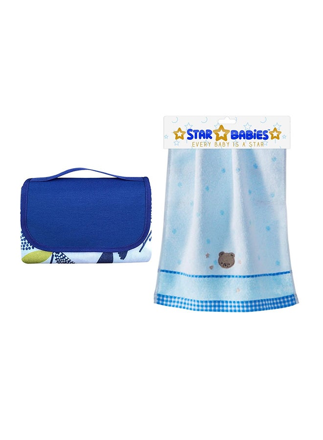 Star Babies Combo Pack of 2 (Waterproof beach mat with Face towel)-Blue