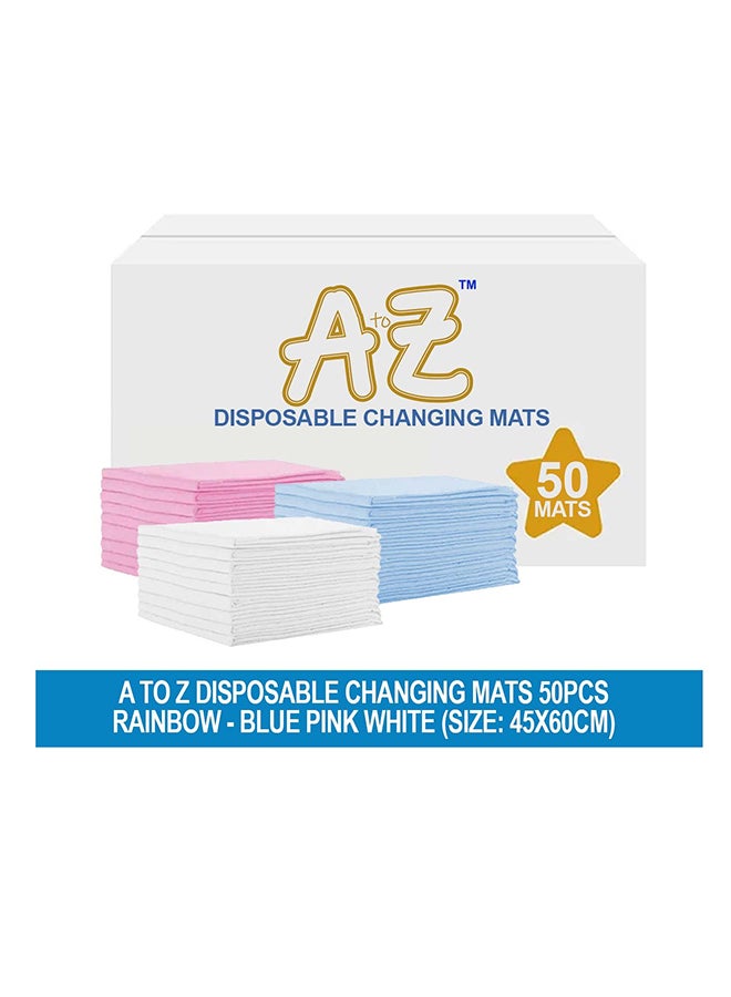 A to Z  Disposable Changing Mats - 45 x 60cm - Large Pack of 50 - Blue/Pink/White-Rainbow