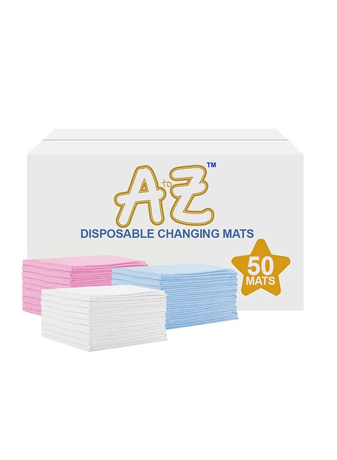 A to Z  Disposable Changing Mats - 45 x 60cm - Large Pack of 50 - Blue/Pink/White-Rainbow