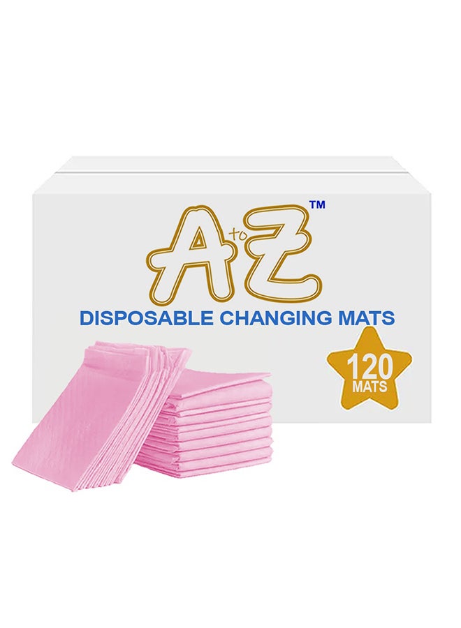 A to Z - Disposable Changing Mat size (45cm x 60cm) Large- Premium Quality for Baby Soft Ultra Absorbent Waterproof - Pack of 120 - Pink