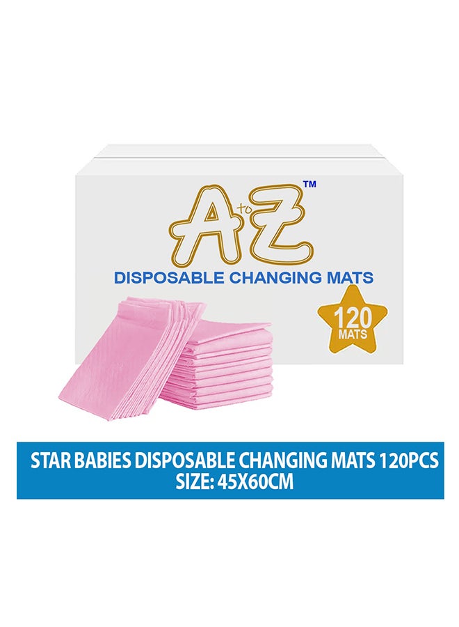A to Z - Disposable Changing Mat size (45cm x 60cm) Large- Premium Quality for Baby Soft Ultra Absorbent Waterproof - Pack of 120 - Pink