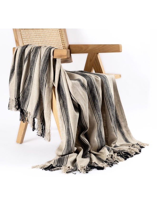 Harlow Linen Throw, Black & Natural - 130X150 Cm