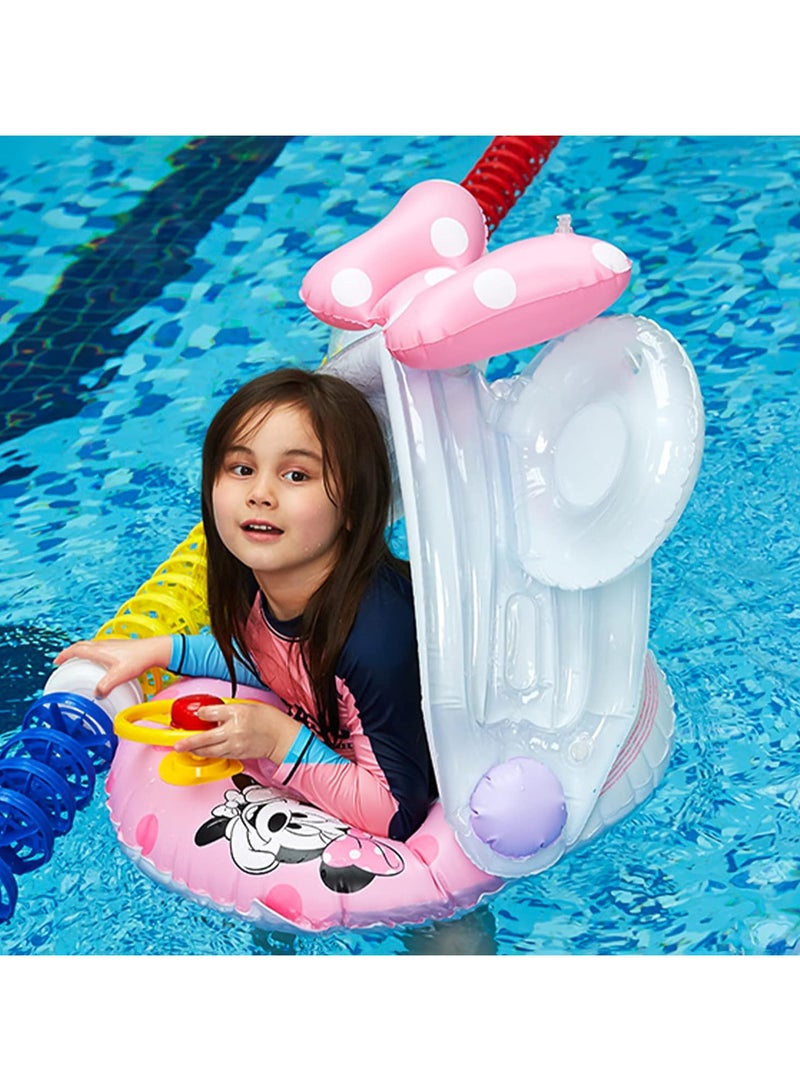 Baby Swimming Ring, Minnie Baby Swimming Ring with Sun Protection, Baby Pool Swimming Ring, Inflatable Swimming Ring, for Children from 6 Months to 48 Months