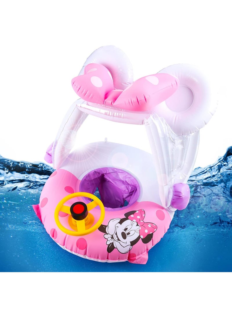 Baby Swimming Ring, Minnie Baby Swimming Ring with Sun Protection, Baby Pool Swimming Ring, Inflatable Swimming Ring, for Children from 6 Months to 48 Months