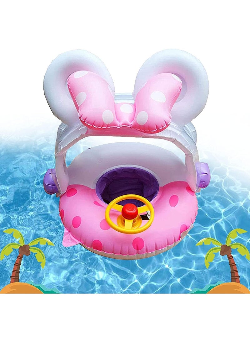 Baby Swimming Ring, Minnie Baby Swimming Ring with Sun Protection, Baby Pool Swimming Ring, Inflatable Swimming Ring, for Children from 6 Months to 48 Months